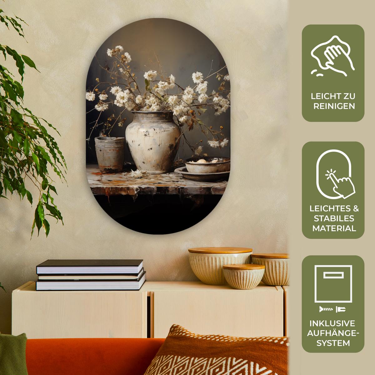 WANDBILD Stilleben - Blumen - Blumenstrauß - Vase - Wein Wanddeko Schlafzimmer 60x90 cm - Ecru, Kunststoff (60/90cm) - MuchoWow