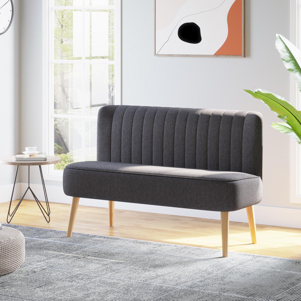 2-SITZER-SOFA Textil Dunkelgrau - Dunkelgrau/Naturfarben, Holz/Textil (56.5/77/117cm) - HOMCOM