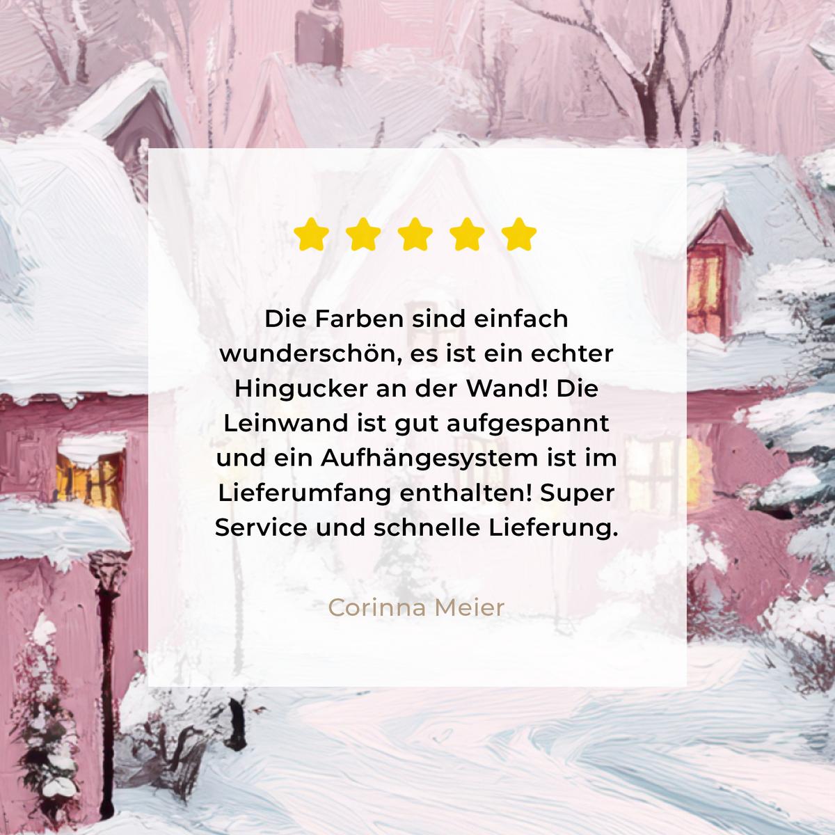 LEINWANDBILD Weihnachtsdorf - Rosa - Winter - Schnee - Häuser Wandbild Wohnzimmer 50x50 cm - Altrosa, Textil (50/50cm) - MuchoWow