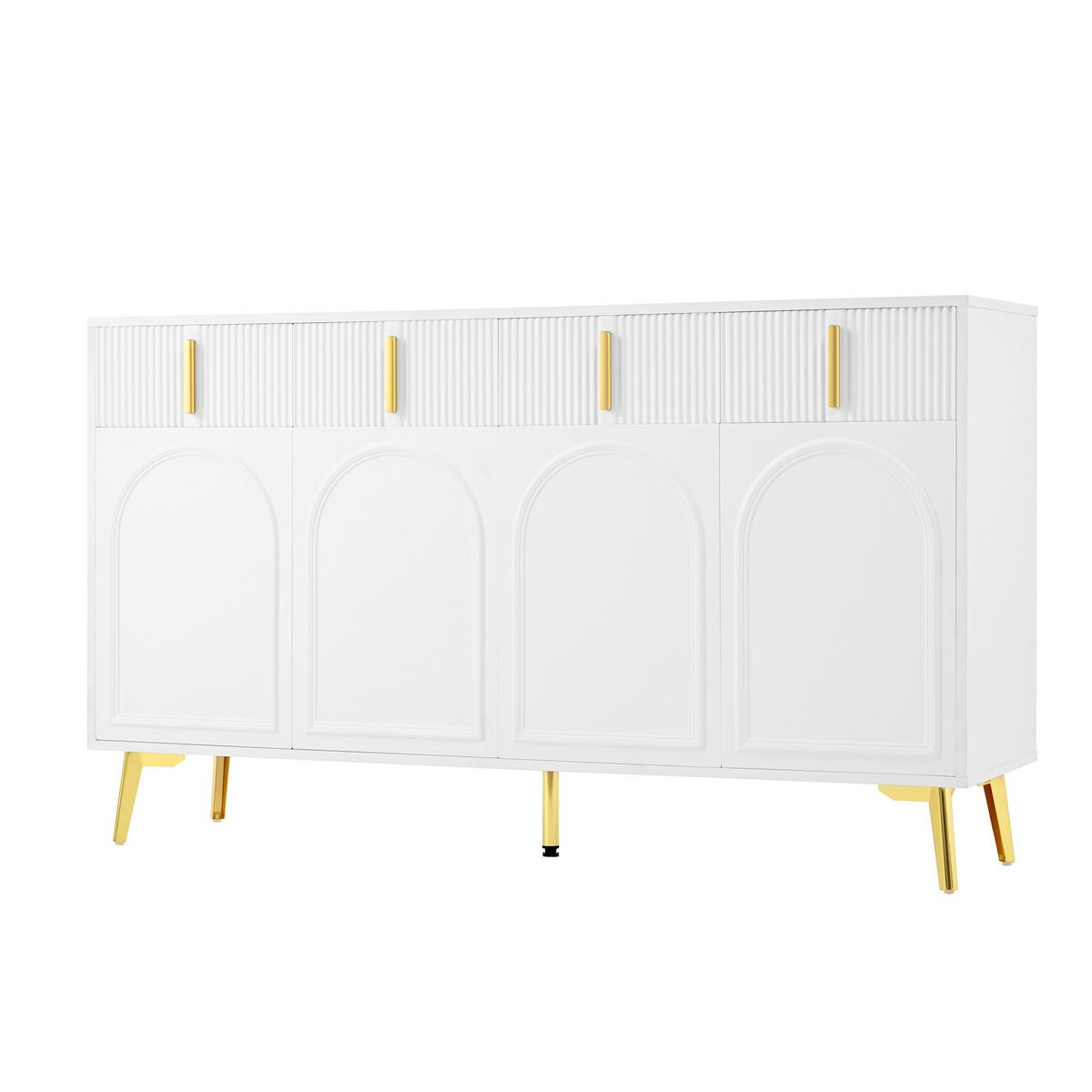 SIDEBOARD Weiß 140cm mit 4 Türen 4 Schubladen Bogen-Dekor & Goldfüßen - Weiß, Holzwerkstoff (140/82/38cm) - Urban Meuble