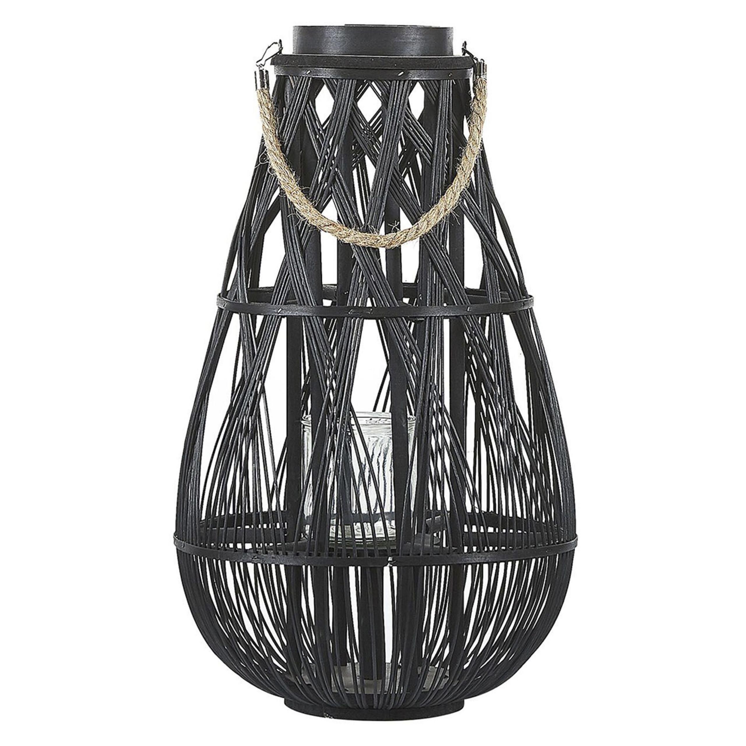 LATERNE Schwarz Tonga - Schwarz, Holz (34/56/34cm) - Beliani