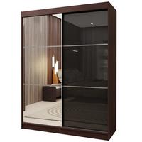 SCHWEBETÜRENSCHRANK VITALE 150/216/61 cm 2-türig mit Spiegel Wengefarben - Wengefarben/Schwarz, Holzwerkstoff (150/216/61cm) - MASSENO