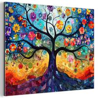 METALLBILD Kunst - Baum des Lebens - Blumen - Hippie 40x30 cm - Dunkelblau, Metall (40/30cm) - MuchoWow