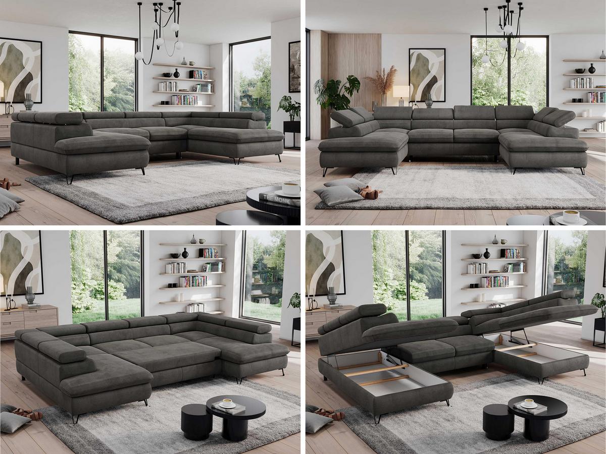 WOHNLANDSCHAFT PEDRO U Velvet Dunkelgrau - Dunkelgrau/Schwarz, Textil/Metall (346/76/208cm) - MKS
