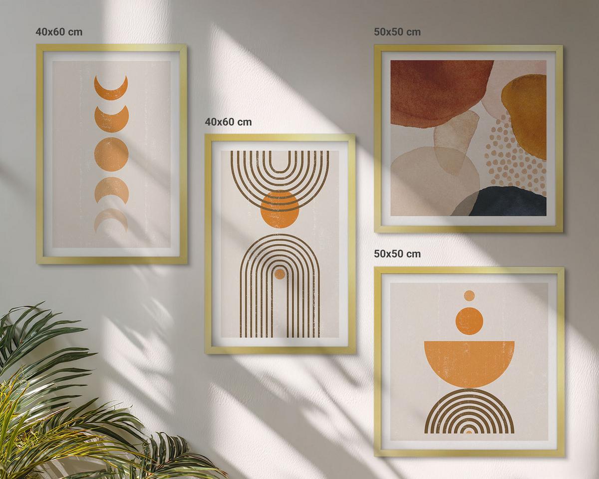 BILDER SET 4er Set - 50x50 cm & 40x60 cm Goldrahmen - Boho-minimalistische Dekorationen - Goldfarben, Kunststoff (50/50cm) - TULUP