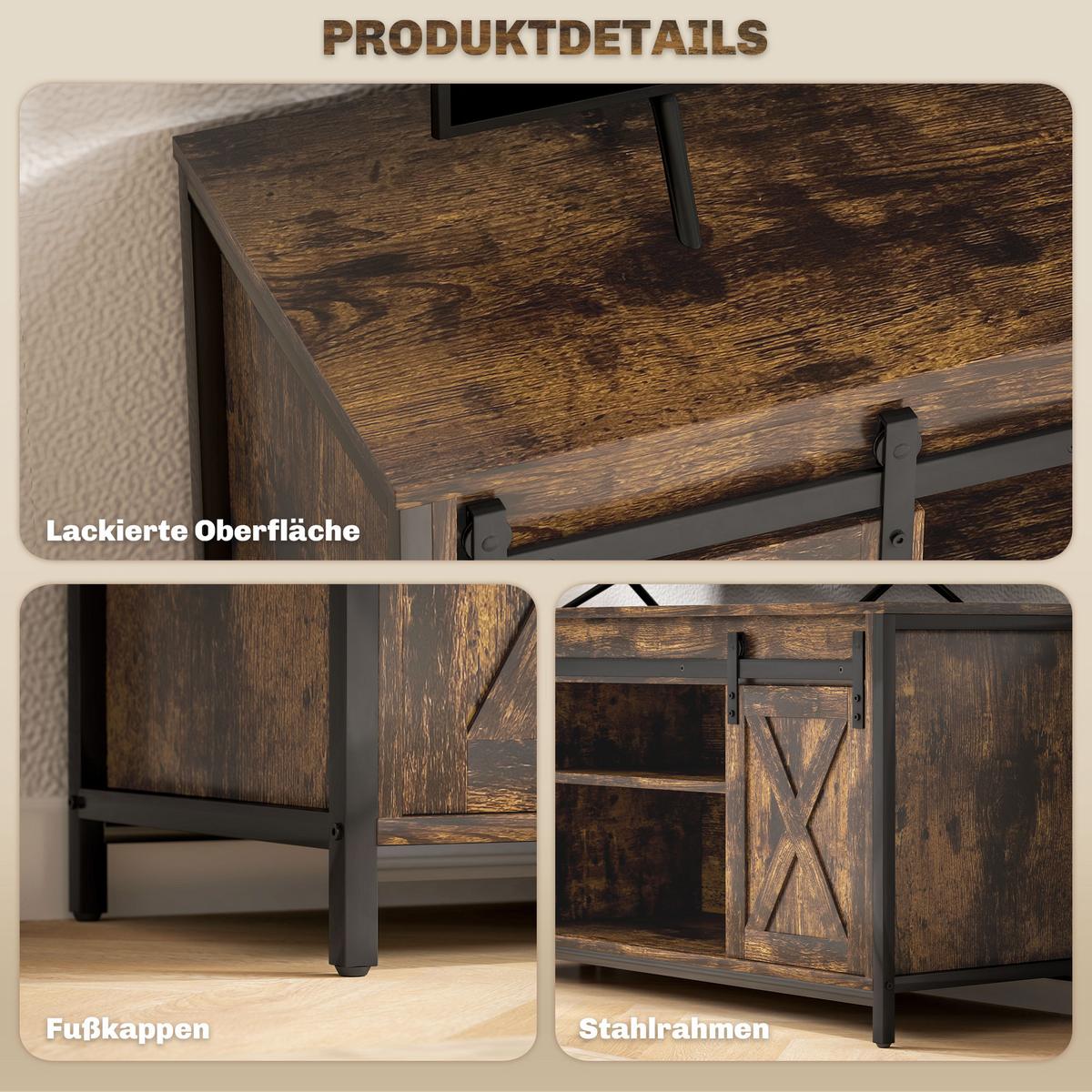 TV-SCHRANK, Fernsehtisch für Fernseher bis zu 60 Zoll, Lowboard, Fernsehschrank - Schwarz/Braun, Holzwerkstoff/Metall (40/54/120cm) - HOMCOM