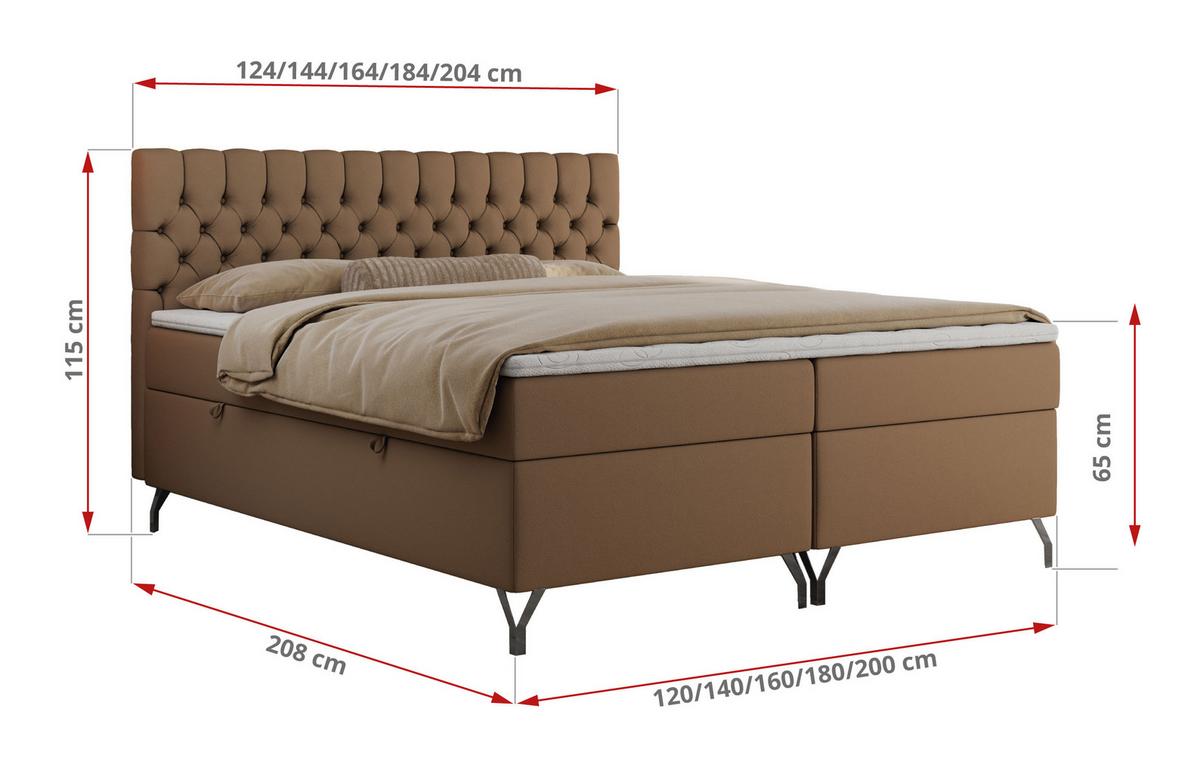 BOXBETT GRIMALDI 200/200 Braun Kunstleder - H3 - Braun, Holz/Textil (200/200cm) - MKS