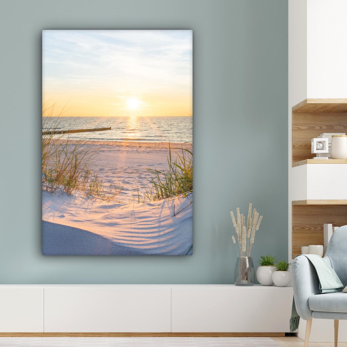 LEINWANDBILD Strand - Sonne - Düne - Gras - Sand - Horizont Deko XXL 80x120 cm - Hellblau, Textil (80/120cm) - MuchoWow