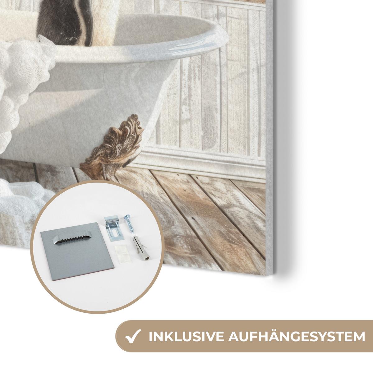 AKUSTIKBILD Vintage - Pinguin - Badewanne - Schaumstoff Akustikpaneele 90x90 cm - Schwarz, Kunststoff (90/90/0.9cm) - MuchoWow