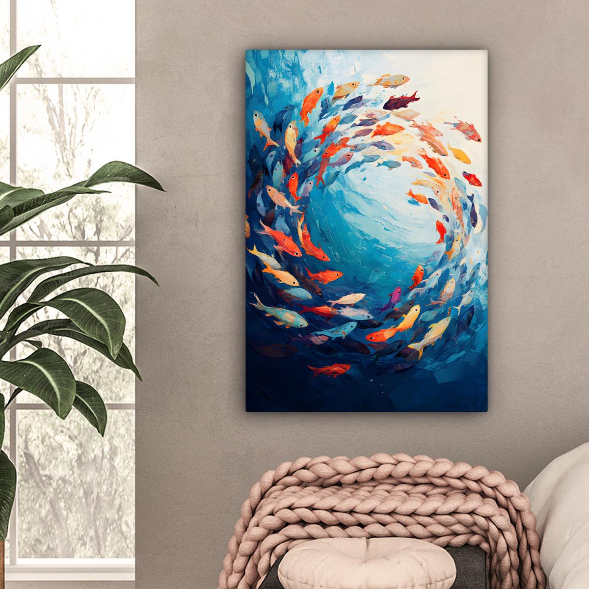LEINWANDBILD Meer - Fische - Bunt - Dynamisch Wanddeko 40x60 cm - Hellblau, Textil (40/60cm) - MuchoWow