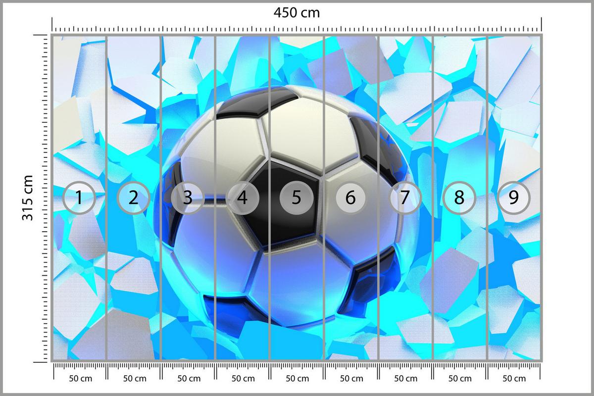 FOTOTAPETE Fußball Abstraktion 3D Effekt 450x315 - Schwarz/Weiß, Papier (450/315cm) - Muralo