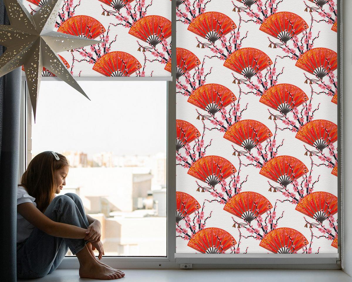 INNENROLLO - Fensterrollo - Rollo - 150x140 cm - Roter Fächer - Rot, Kunststoff (150/140/0.5cm) - TULUP