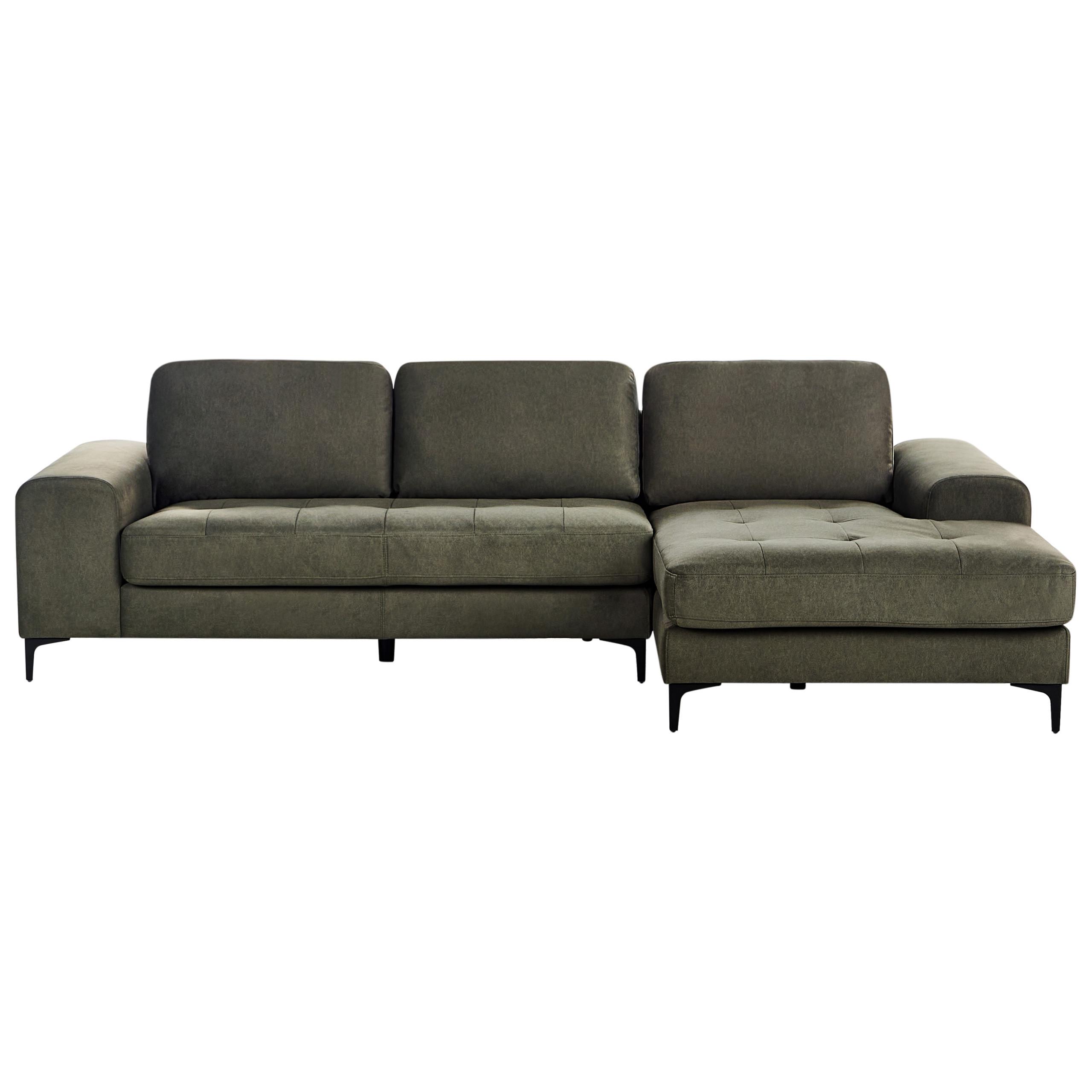 ECKSOFA 4-Sitzer Samtstoff Dunkelgrün linksseitig Kiruna - Schwarz/Grün, Textil (290/148cm) - Beliani