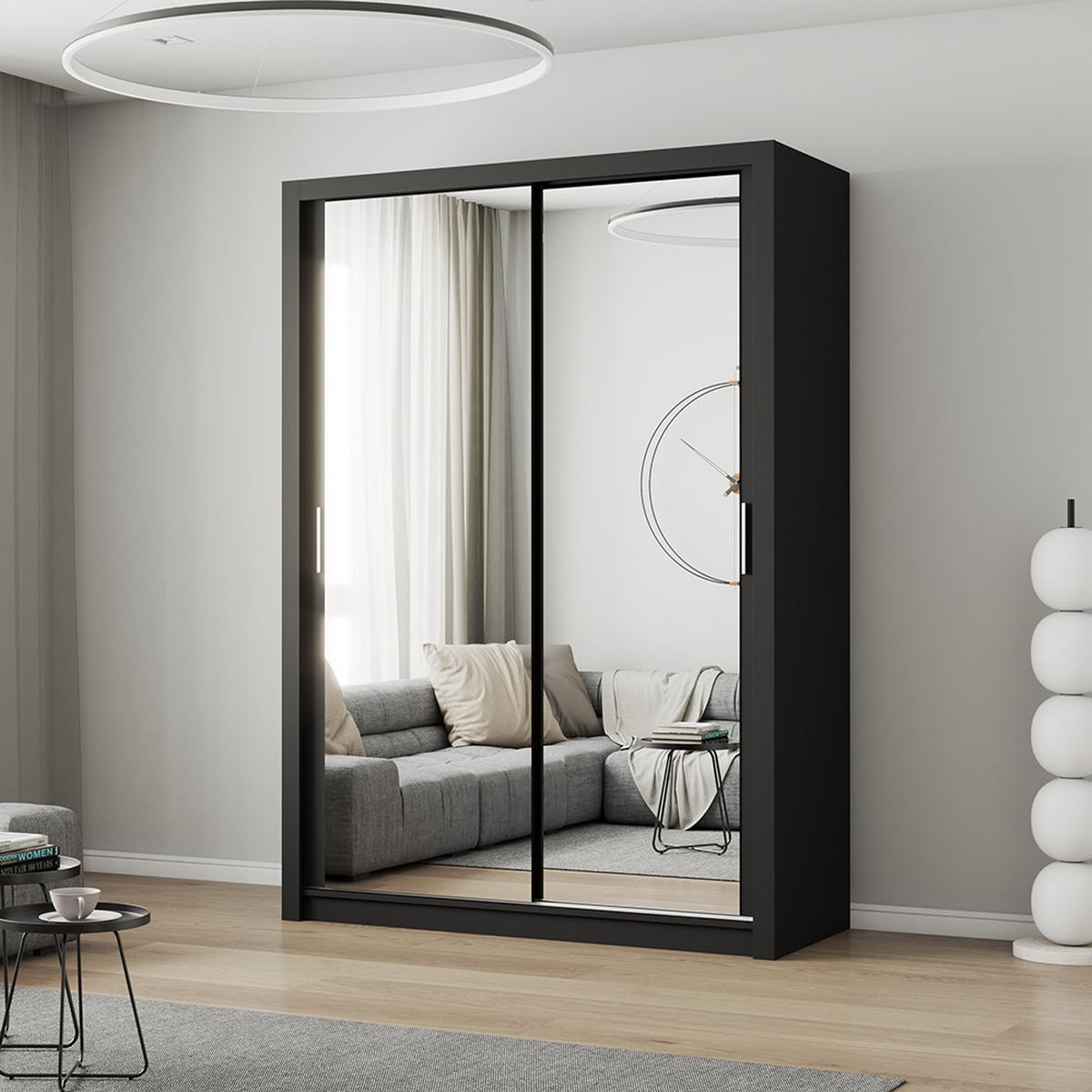 KLEIDERSCHRANK Milan 150 cm, 150/215/64, 2-türig, schwarz - Schwarz, Holzwerkstoff (150/215/64cm) - imoebel24