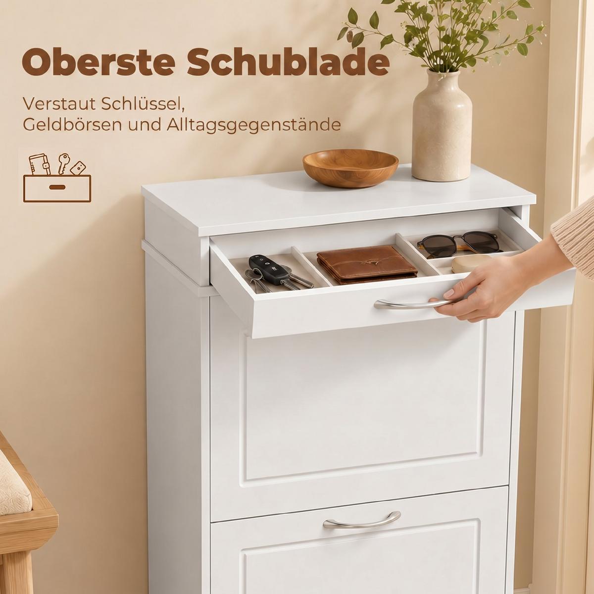 SCHUHSCHRANK MDF Weiß - Weiß/Nickelfarben, Holzwerkstoff/Metall (26.5/89/53cm) - HOMCOM
