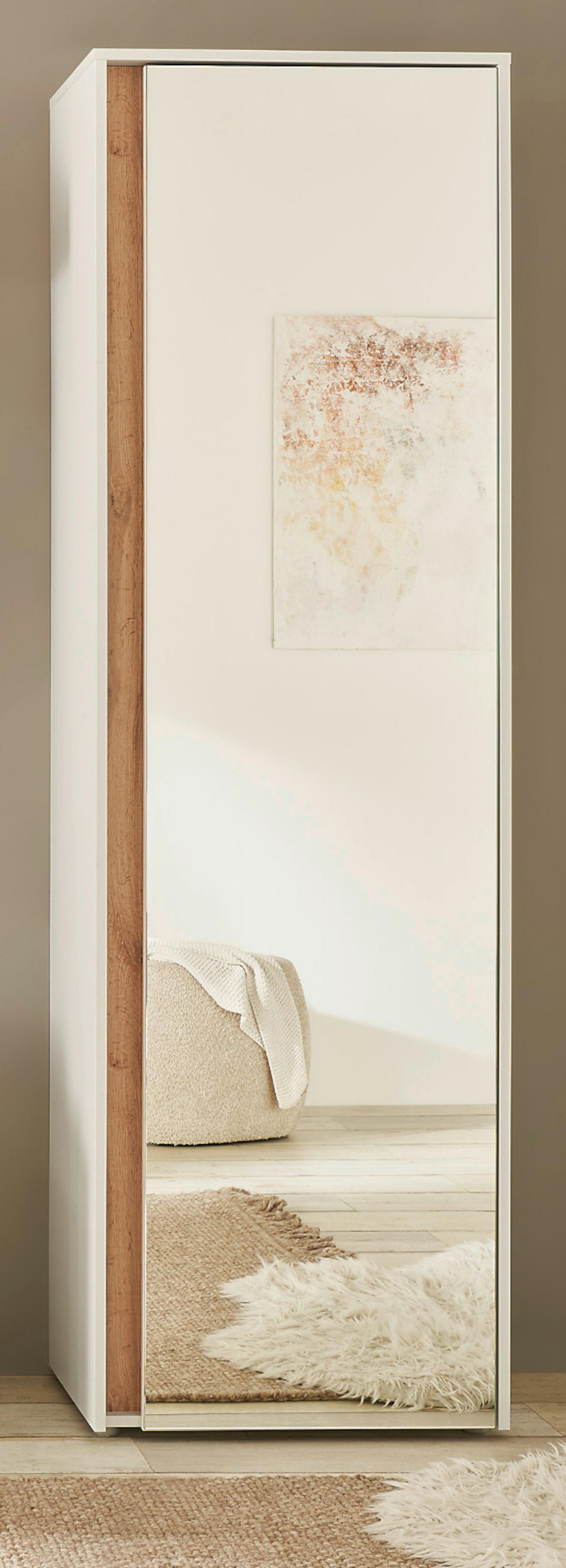 GARDEROBENSCHRANK weiß, Eiche Wotan 60 cm, Schuhschrank mit Spiegel - Eiche Wotan/Schwarz, Holzwerkstoff/Kunststoff (60/200/40cm) - Furn.Design