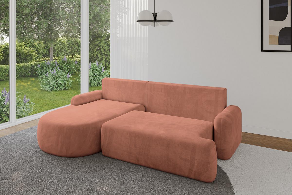 ECKSOFA mit Schlaffunktion und Bettkasten LIRA-L - 264x172x89 Apricot - Orange, Holzwerkstoff/Textil (264/172cm) - ALTDECOR