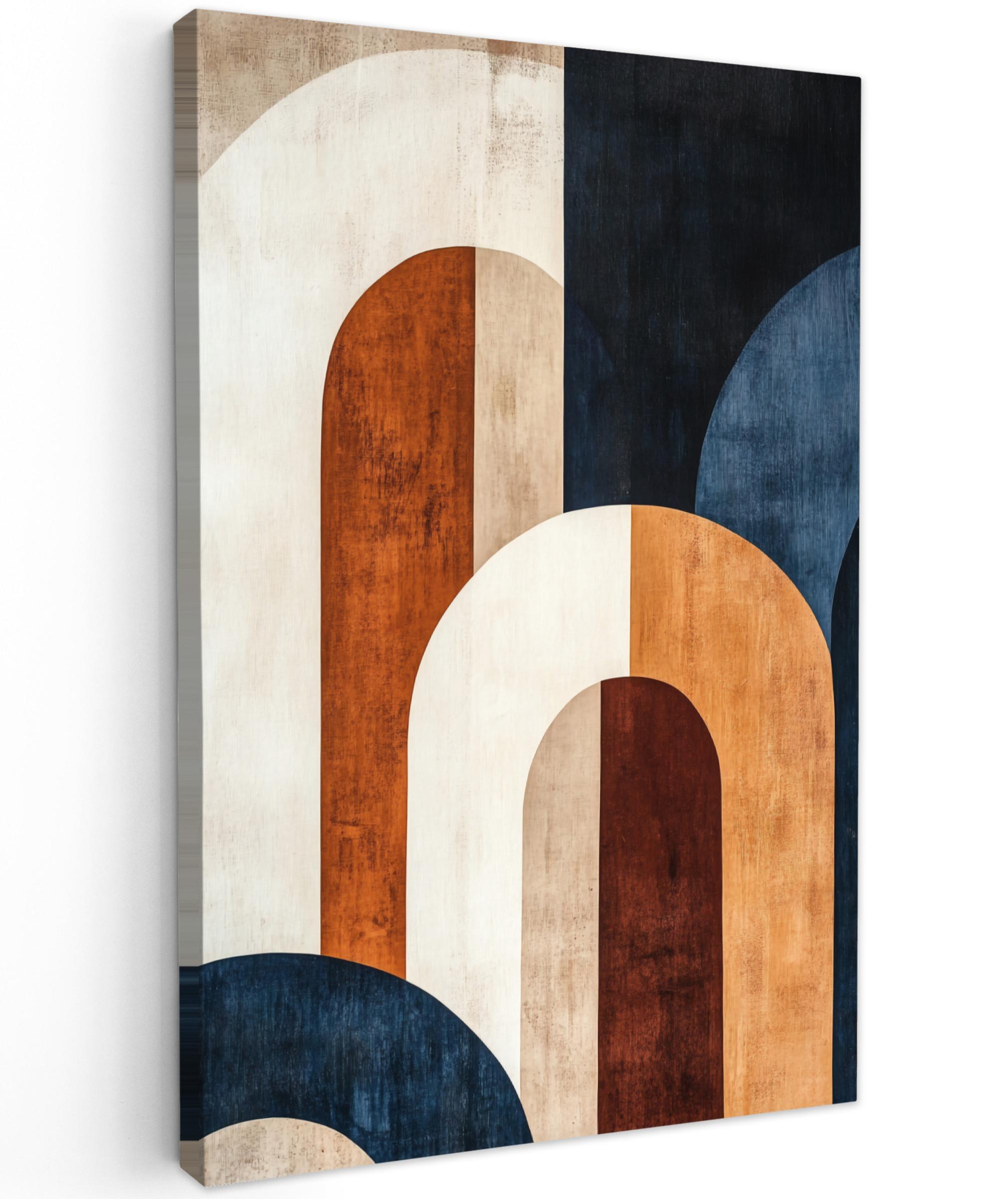 LEINWANDBILD Abstrakt - Formen - Dunkelblau Deko Groß 90x140 cm - Cognac, Textil (90/140cm) - MuchoWow