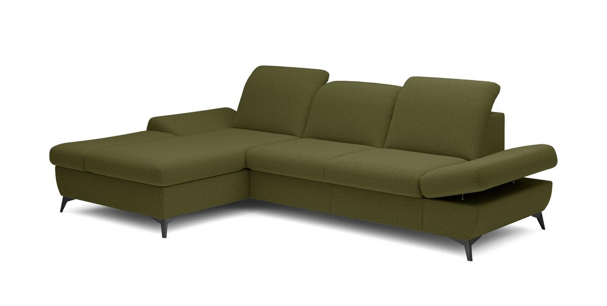 ECKSOFA FELICE L-S Grün Geflochtener Stoff mit Schlaffunktion - Olivgrün, Holz (284/166cm) - MASSENO