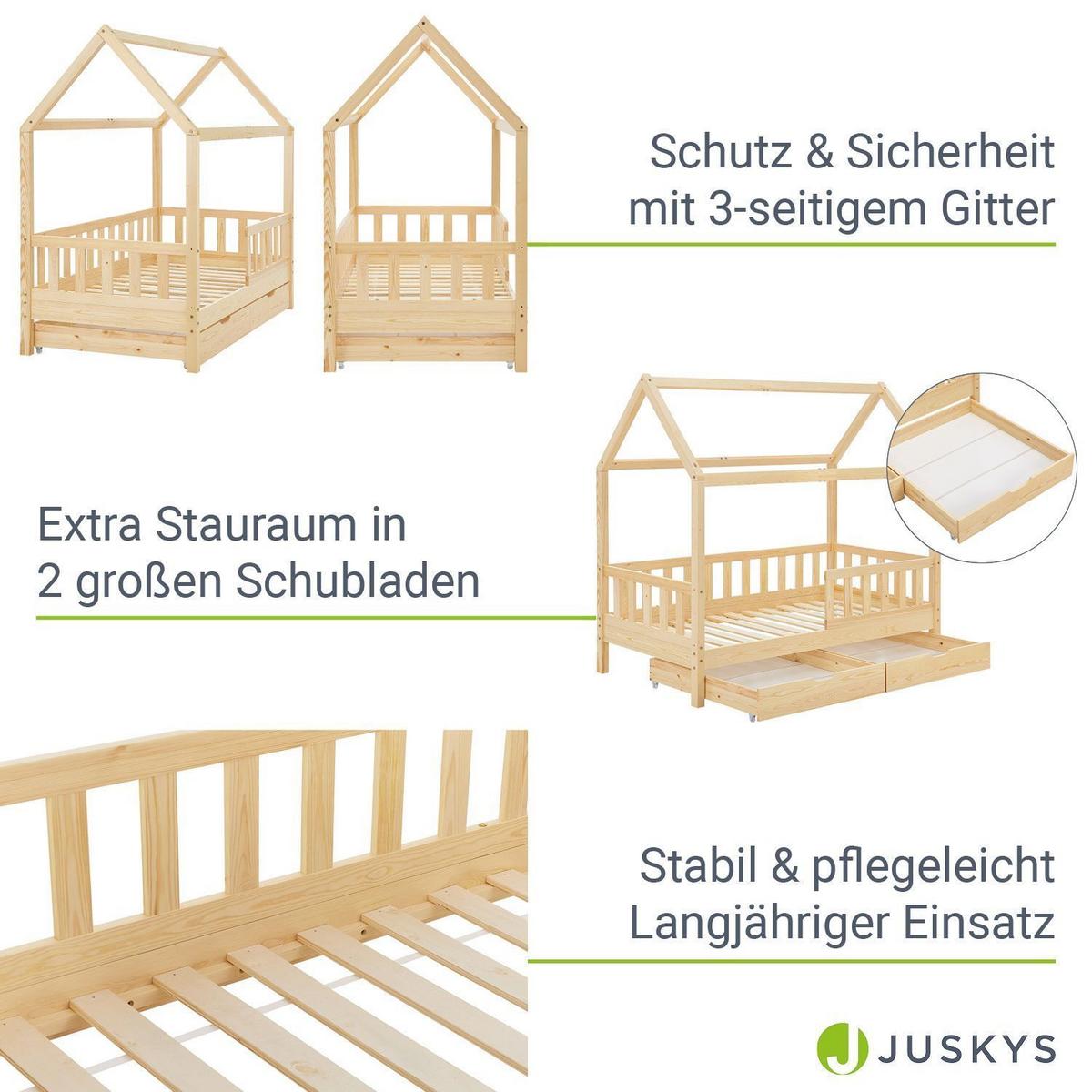 KINDERBETT Marli mit Matratze und Bettkasten natur 90x200 cm - Naturfarben, Holz (90/200cm) - Juskys