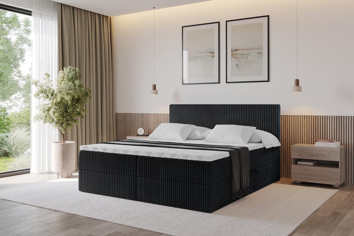 BOXBETT mit Matratze H4 und Lattenrost - TOLO - 180x200 Cord - Schwarz - Schwarz, Holzwerkstoff/Kunststoff (180/200cm) - ALTDECOR