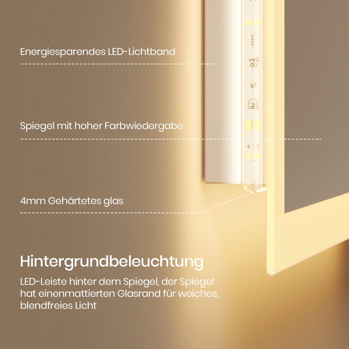 BADSPIEGEL mit Explosionsgeschützte Folie Beleuchtung 80/60 cm - Transparent, Glas (80/60/3.5cm) - EMKE