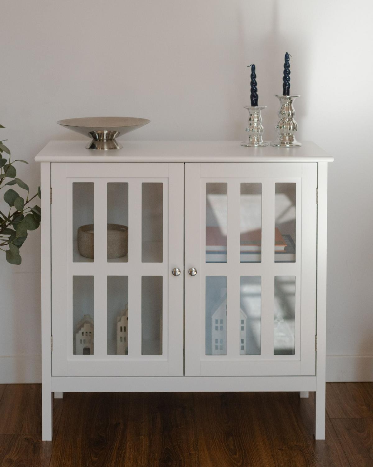 SIDEBOARD mit Glastüren 80 cm Weiß Miram - Weiß, Holzwerkstoff (80/78/36cm) - Beliani