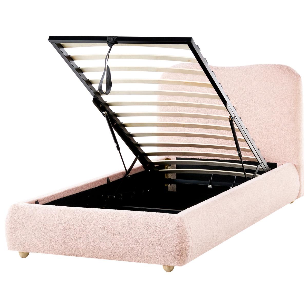 BETT mit Stauraum 90/200 cm Rosa Blagnac - Pink/Braun, Textil (90/200cm) - Beliani