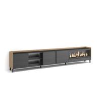 LOWBOARD, Schwarz und Eiche, 315/35/61cm, Kamin mit Feuereffekt XXL - Schwarz, Holzwerkstoff (315/61/35cm) - Skraut Home