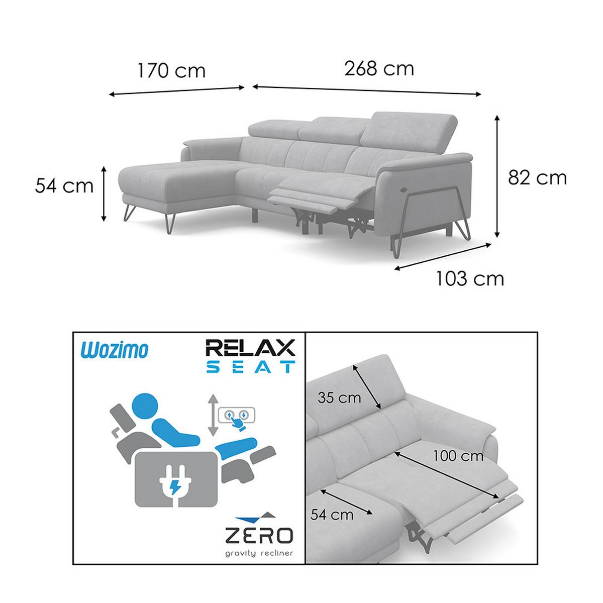 ECKSOFA RODEN 4-Sitzer mit Relax, hellgrau, Veloursstoff - Hellgrau, Holz/Textil (268/92cm) - Wozimo