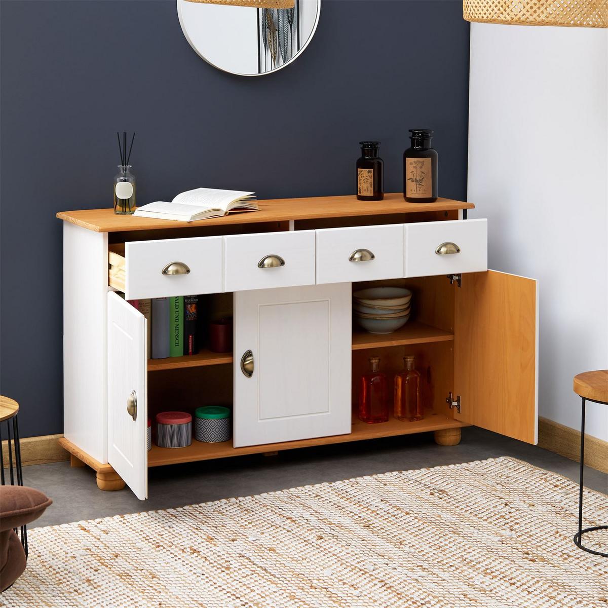 SIDEBOARD COLMAR weiß/braun - Weiß/Braun, Holz (116/74/35cm) - IDIMEX