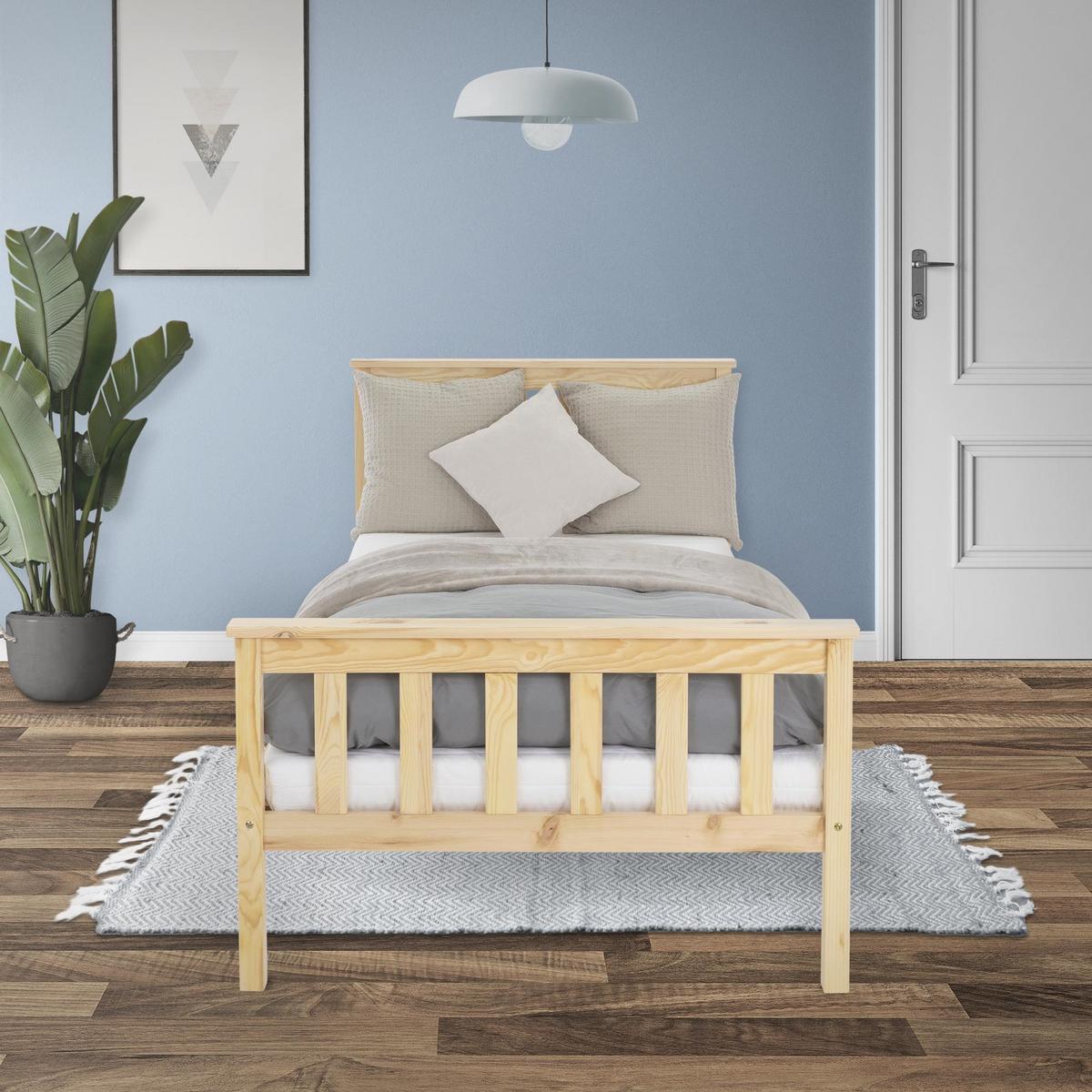HOLZBETT 90x200 cm Natur aus Kiefernholz mit Lattenrost - Naturfarben, Holz (90/200cm) - ML-DESIGN