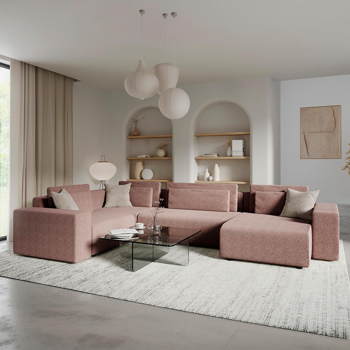 PANORAMASOFA Lorenzo 5 Sitzplätze Rosa - Pink, Holz (378/85/236cm) - Petits-meubles