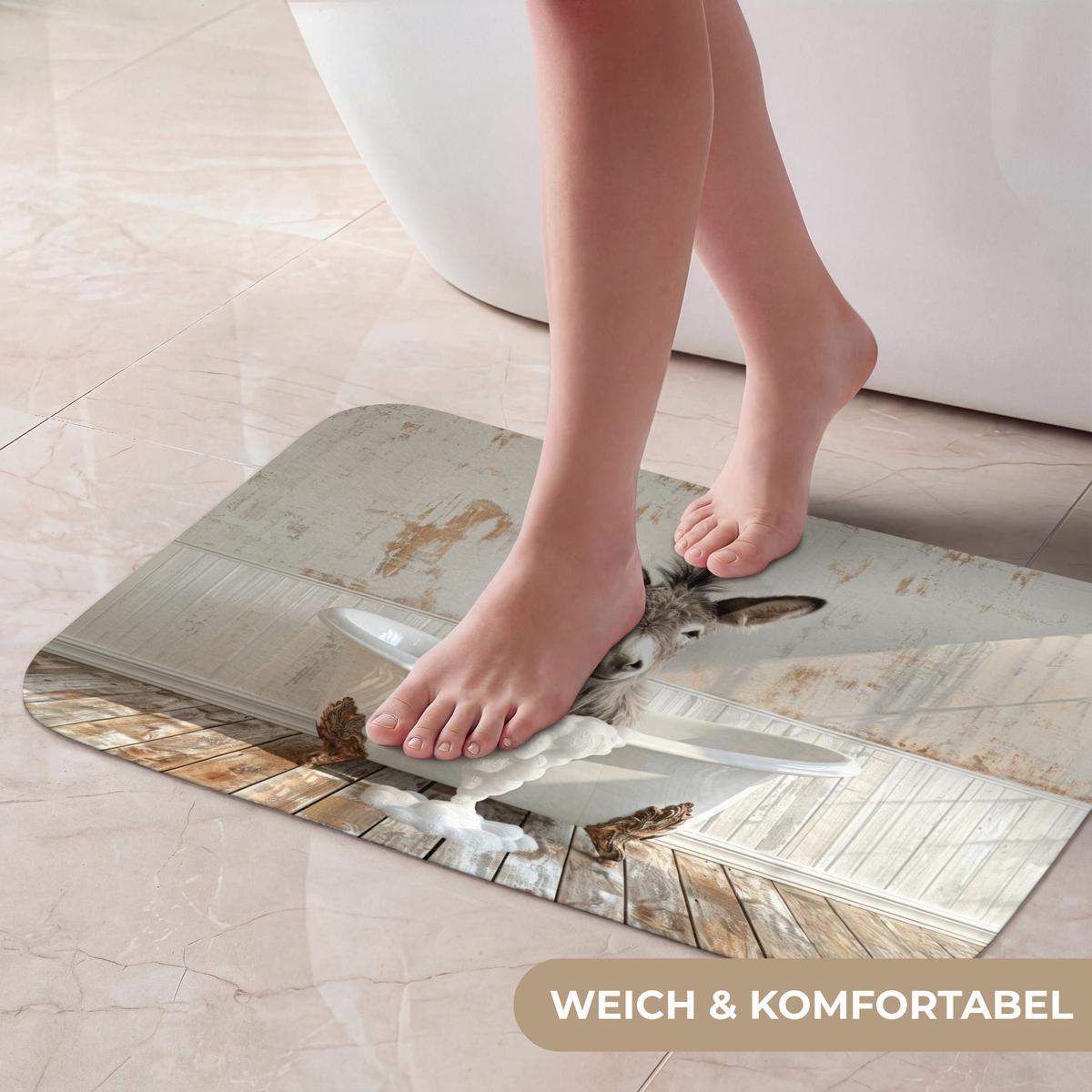 BADEMATTE Esel - Tiere - Badewanne - Schaumstoff 60x40 cm - Creme, Textil (60/40cm) - OnlyWow