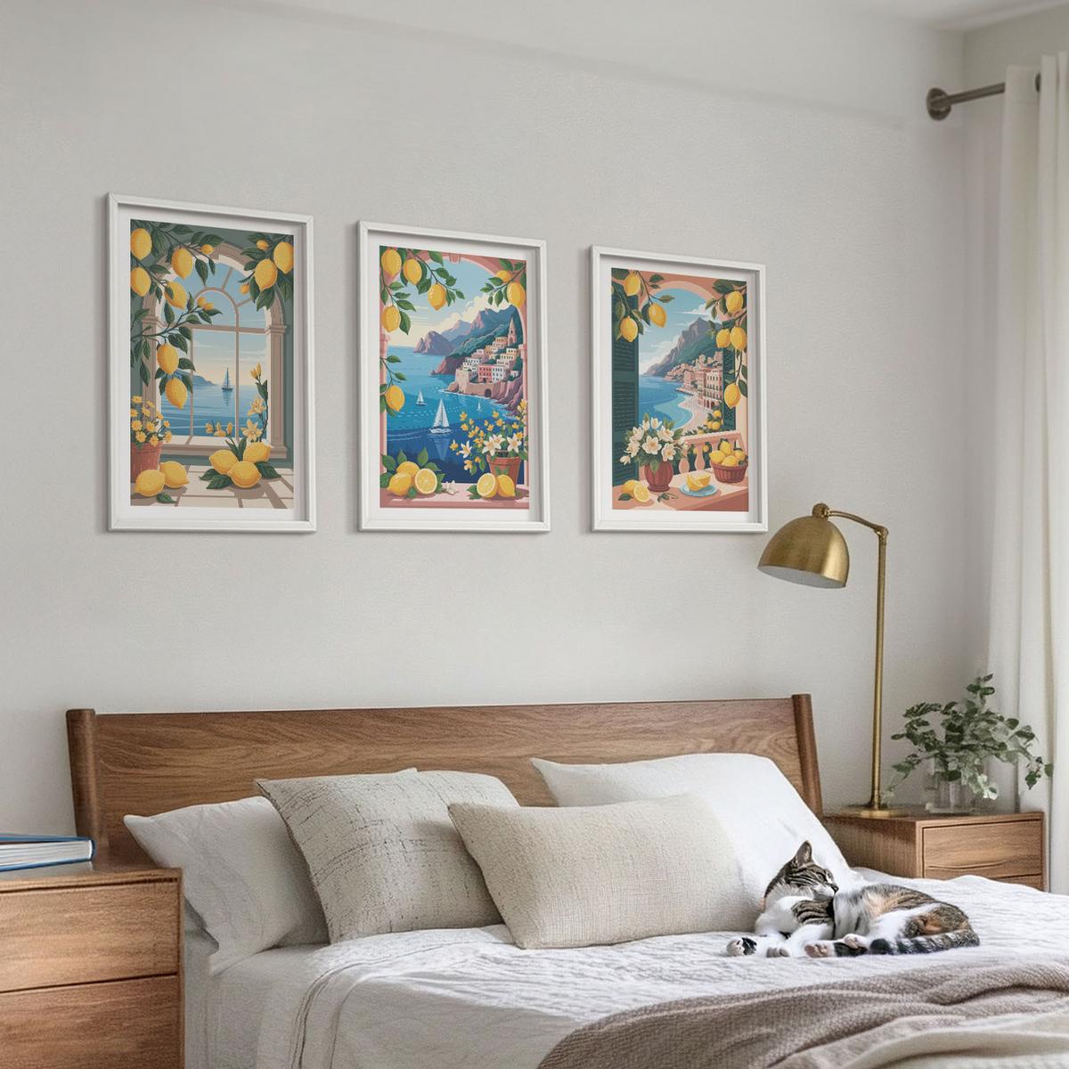 BILDER SET 3er Set - 40x60 cm Weißer Rahmen - Meerblick, italienische Zitronen - Weiß, Kunststoff (40/60cm) - TULUP