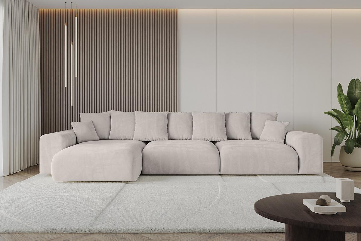 ECKSOFA Ottomane links ESKAR-L2 364x176x72 Hellbraun Velours - Hellbraun/Schwarz, Holzwerkstoff/Kunststoff (364/176cm) - ALTDECOR