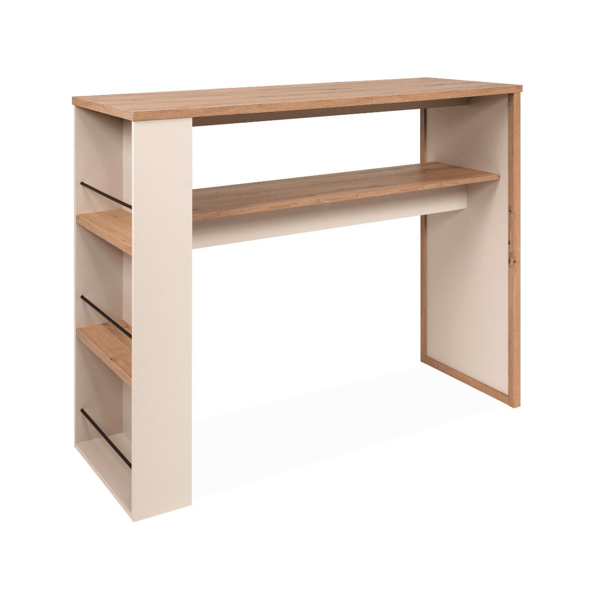BAR-TISCH 4 Fächer, Eicheneffekt und Kaschmir 55/138/110 cm - Eschefarben, Holzwerkstoff (57.5/55/138cm) - Calicosy