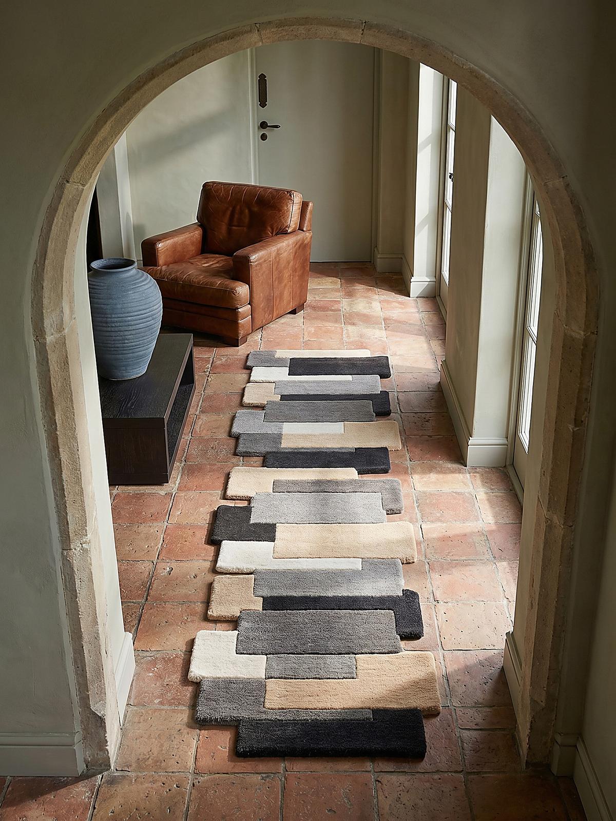 WOLLTEPPICH HALLEIN, geometrisch, Grau-Beige, 60 x 230 cm - Grau, Textil (60/230cm) - KADIMA DESIGN