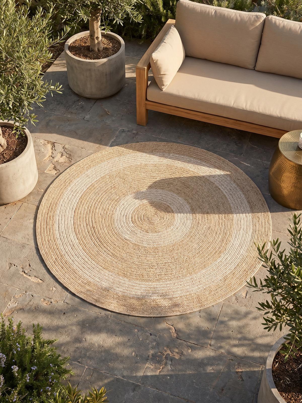 OUTDOORTEPPICH KAUNS, im Vintage-Stil, Beige, Ø 80 cm - Beige, Textil (80/80cm) - KADIMA DESIGN