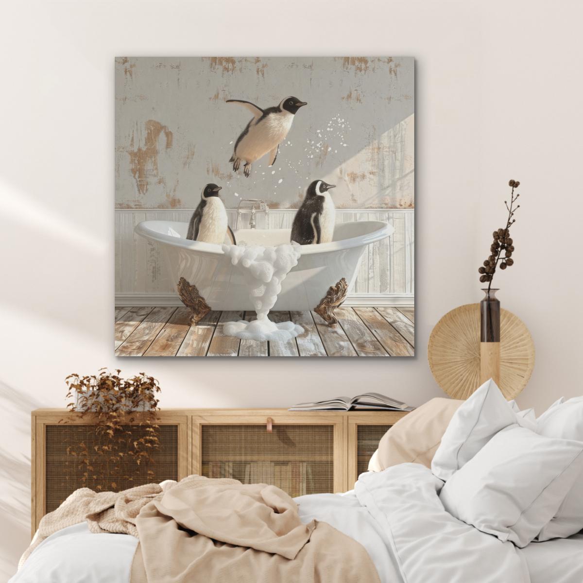 AKUSTIKBILD Vintage - Pinguin - Badewanne - Schaumstoff Akustikpaneele 90x90 cm - Schwarz, Kunststoff (90/90/0.9cm) - MuchoWow