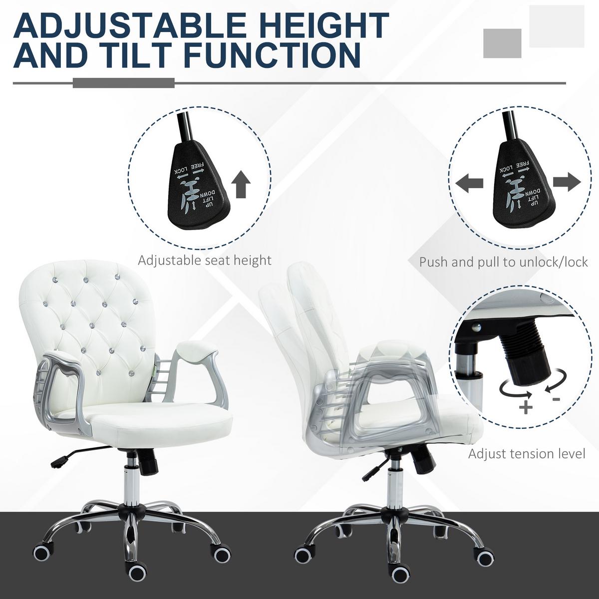 BÜROSTUHL, Ergonomisch Schreibtischstuhl mit Armlehne, Gepolsterter Rückenlehne - Weiß, Kunststoff (60.5/103/59.5cm) - Vinsetto