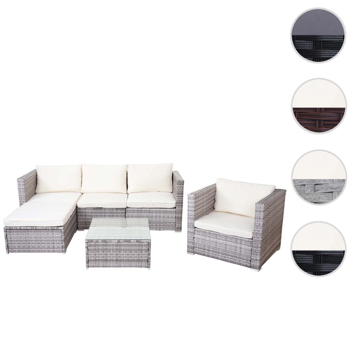 POLY-RATTAN-GARNITUR Grau, Cremeweiß - Weiß/Grau, Kunststoff - MCW