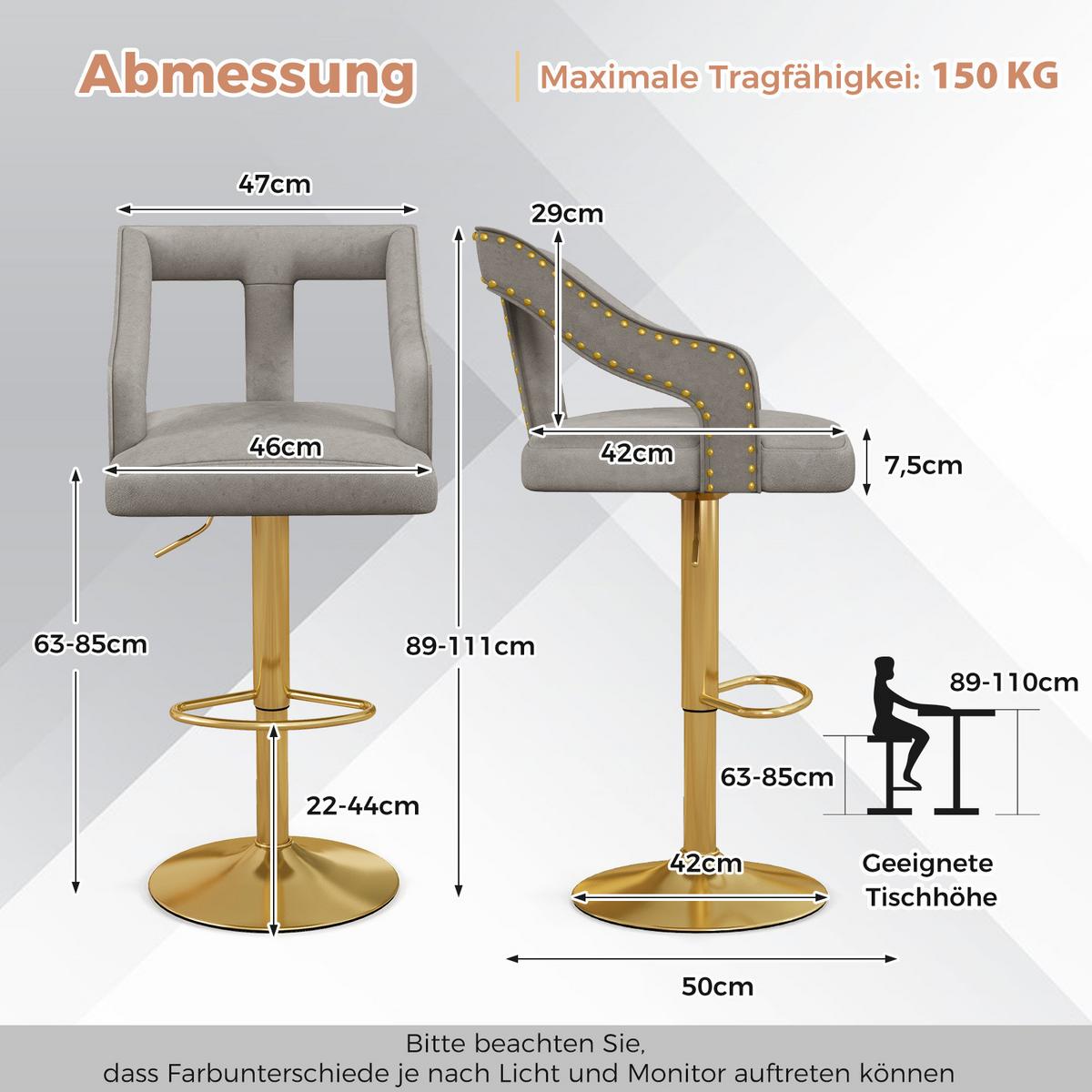 BARHOCKER Grau(2er-Set) - Grau, Metall (50/111/47cm) - COSTWAY