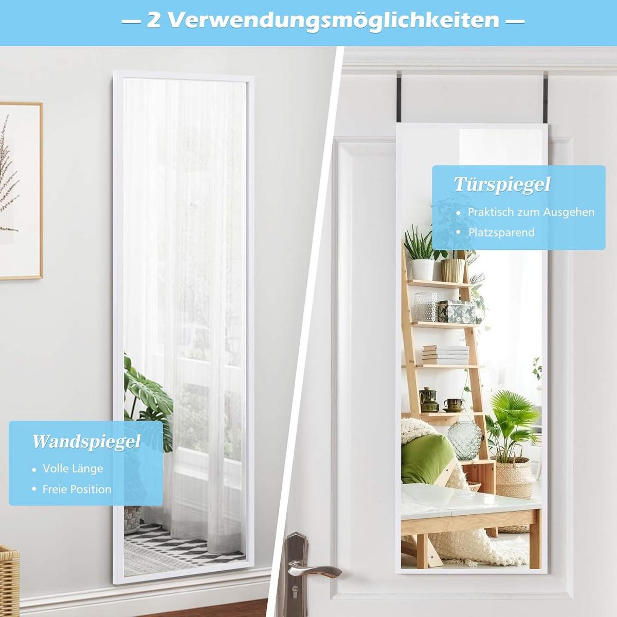 WANDSPIEGEL Türspiegel Weiß - Weiß, Glas (37/107/2cm) - COSTWAY