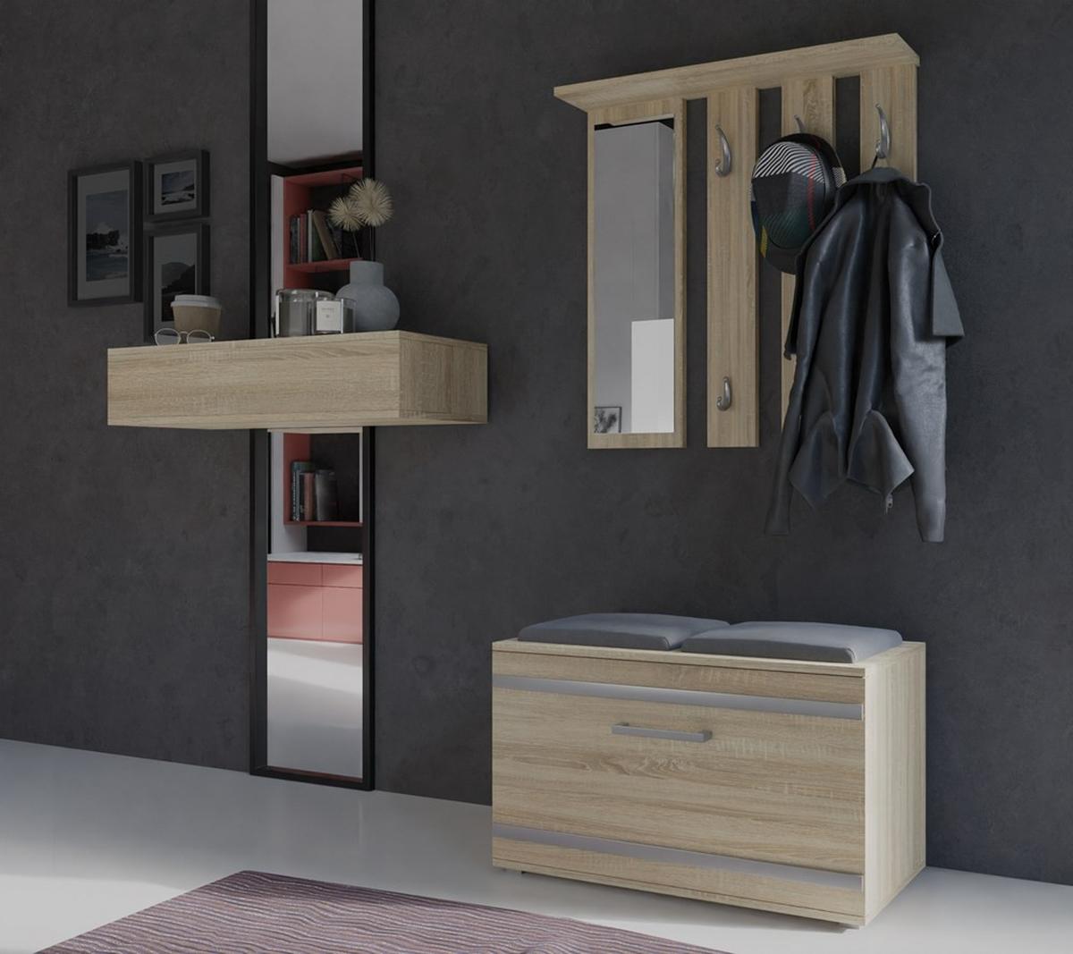 GARDEROBE praktisch Garderoben-Set mit Spiegel Sonoma 85/180/35 - Sonoma Eiche, Holzwerkstoff (85/180/35cm) - RAUMHIRSCH FURNITURE