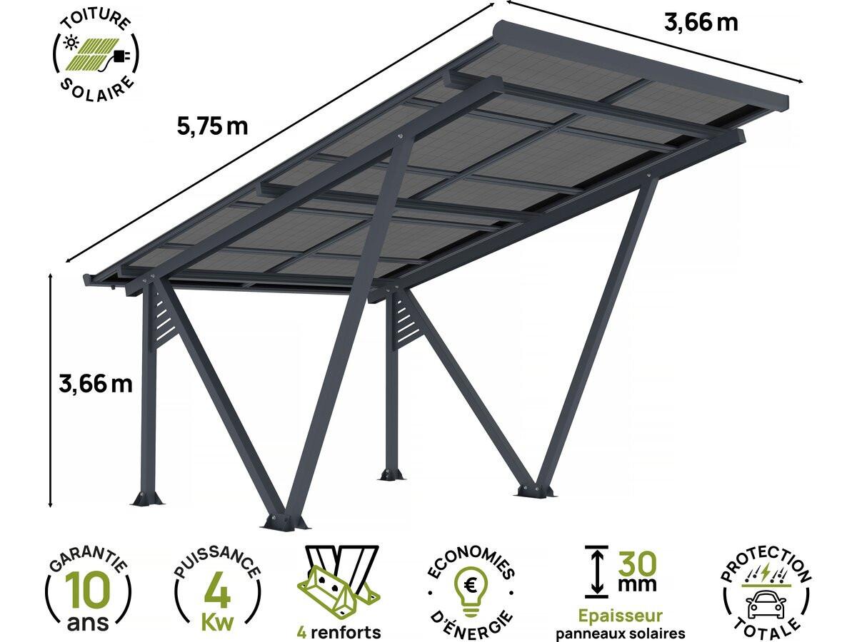 CARPORT AUTO ombrière carport solaire avec panneaux photovoltaïques - 366 x 575 x 366 cm - gris - 4,1 kw Grau - Grau, Holz (575/3/366cm) - Habitat Garten