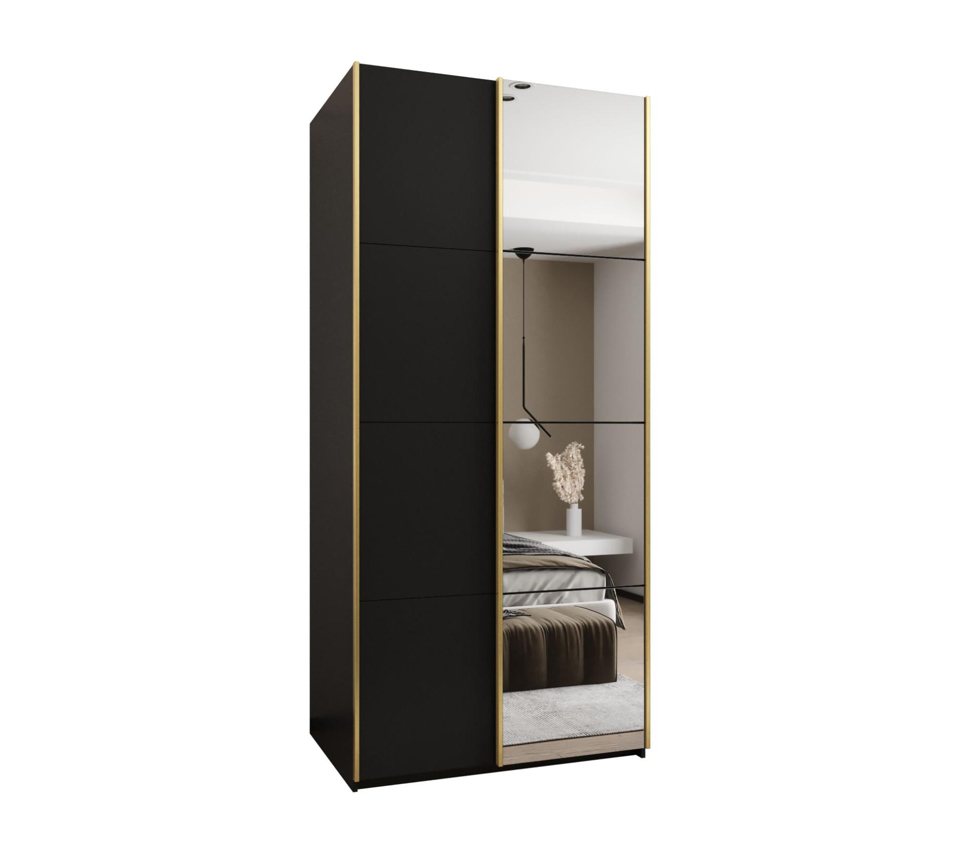 SCHWEBETÜRENSCHRANK 245,5/100/64 2-türig - Goldfarben/Schwarz, Holz/Metall (100/245/64cm) - Abiks Möbel