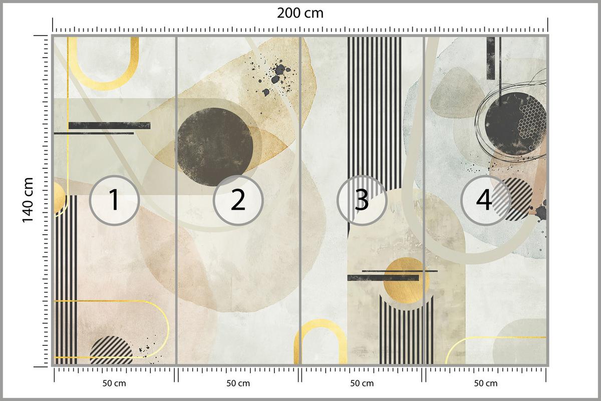 FOTOTAPETE für Wohnzimmer Geometrische Kreise Streifen Glamour 200x140 - Gelb/Beige, Papier (200/140cm) - Muralo