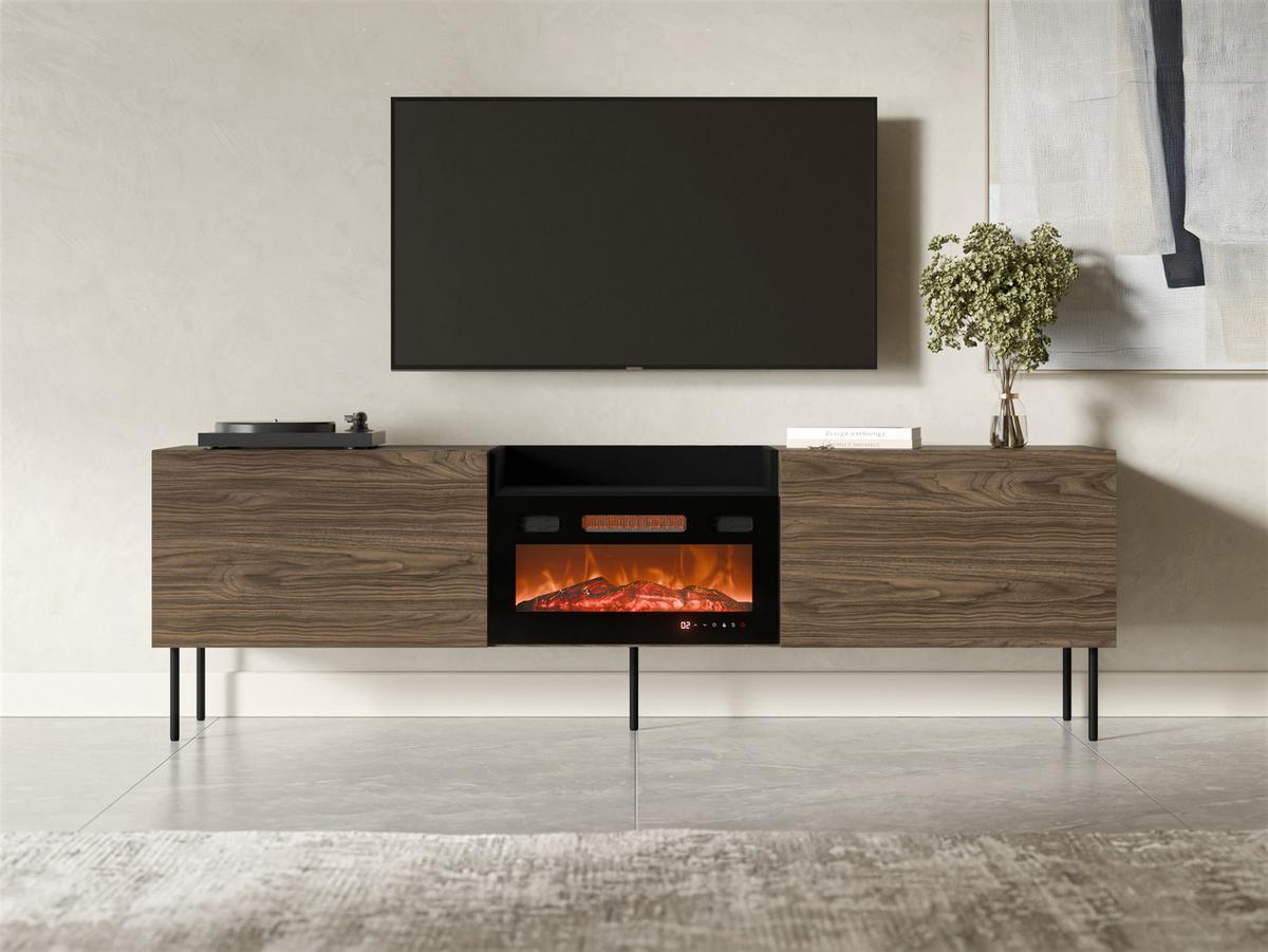 TV-LOWBOARD Kanton mit Kamin - Nussbaumfarben/Schwarz, Holzwerkstoff/Metall (200/61/41cm) - MIRJAN24