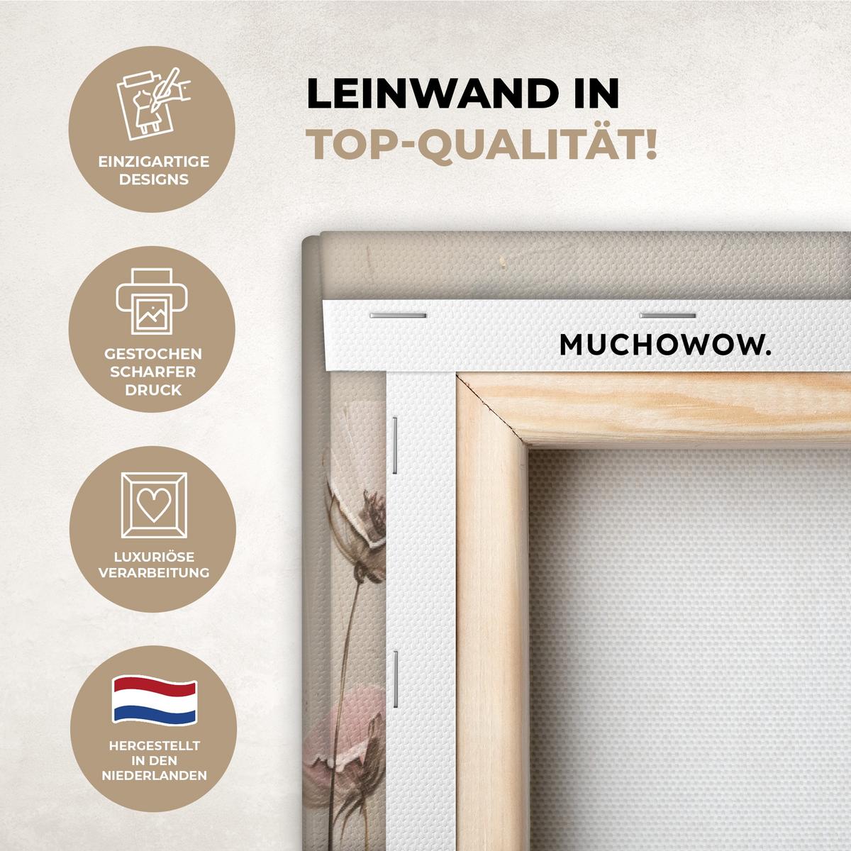 LEINWANDBILD 3er Set Blumen - Beige - Modern - Rosa 180x80 cm - Ecru, Textil (180/80cm) - MuchoWow